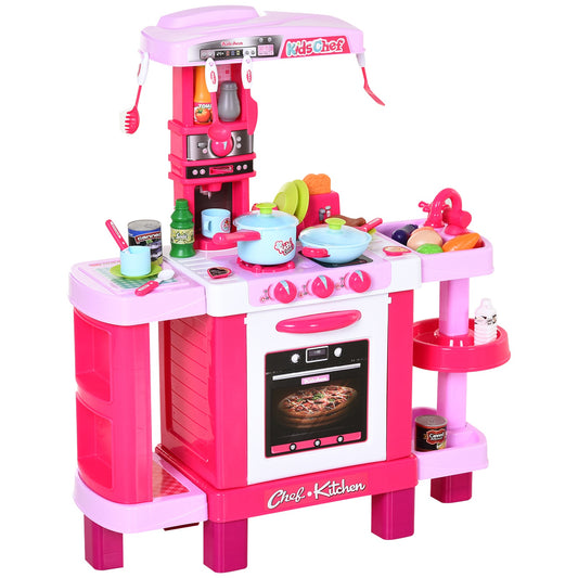 HOMCOM Kids 38-Piece Plastic Kitchen Play Set w/ Light & Sound Effects Pink
