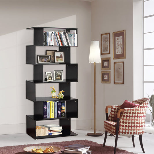 HOMCOM 6-Tier Particle Board Asymmetrical Bookshelf Black