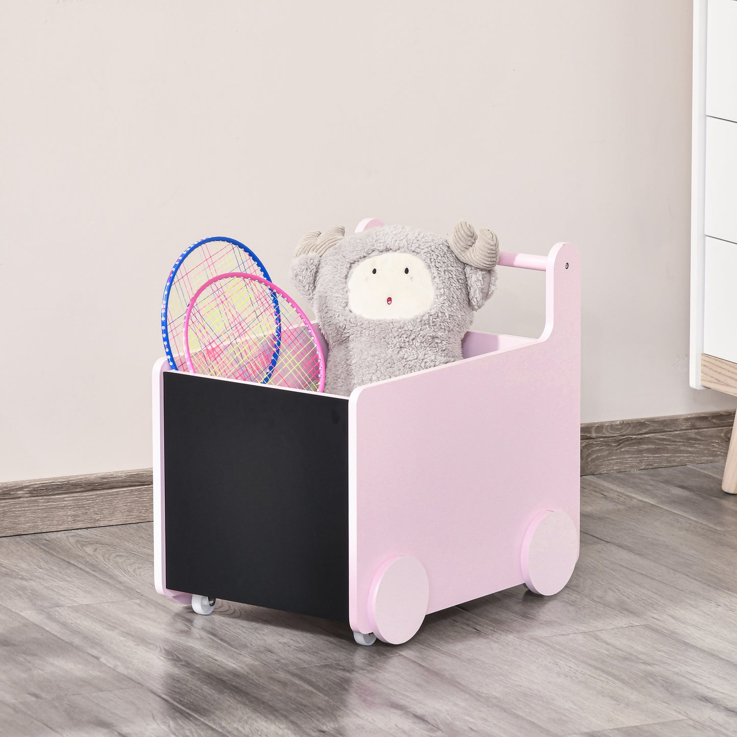 HOMCOM Kids Toys Storage Cabinet Removeable Rolling Storage Baskets on Wheels, Pink