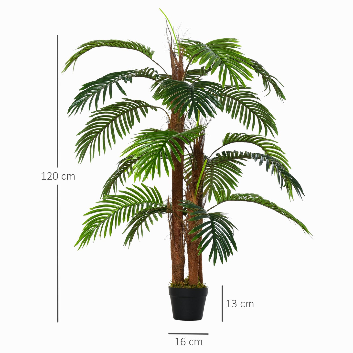 Outsunny 120cm/4FT Artificial Palm Tree Decorative Plant  w/ 19 Leaves Nursery Pot Fake Plastic Indoor Outdoor Greenery Home Office Décor