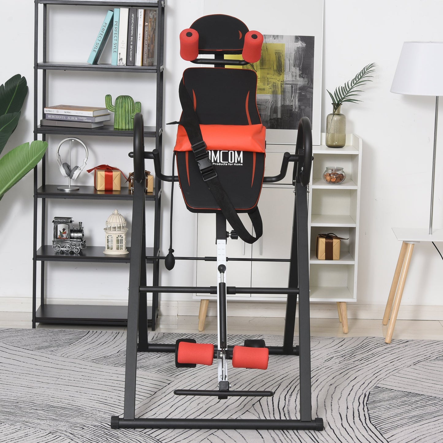 HOMCOM Steel Adjustable Gravity Inversion Table w/ Safety Belt Adjustable Hand Stand Home Back Stretcher Machine Red/Black