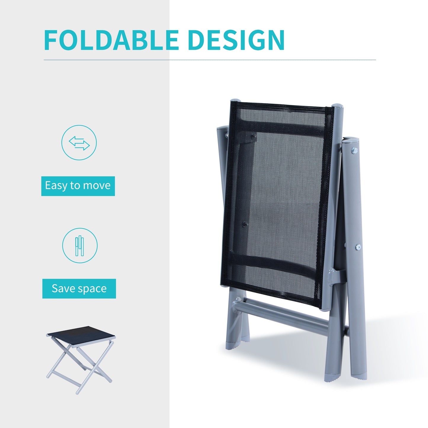 Outsunny Portable Aluminum Textoline Chair-Black