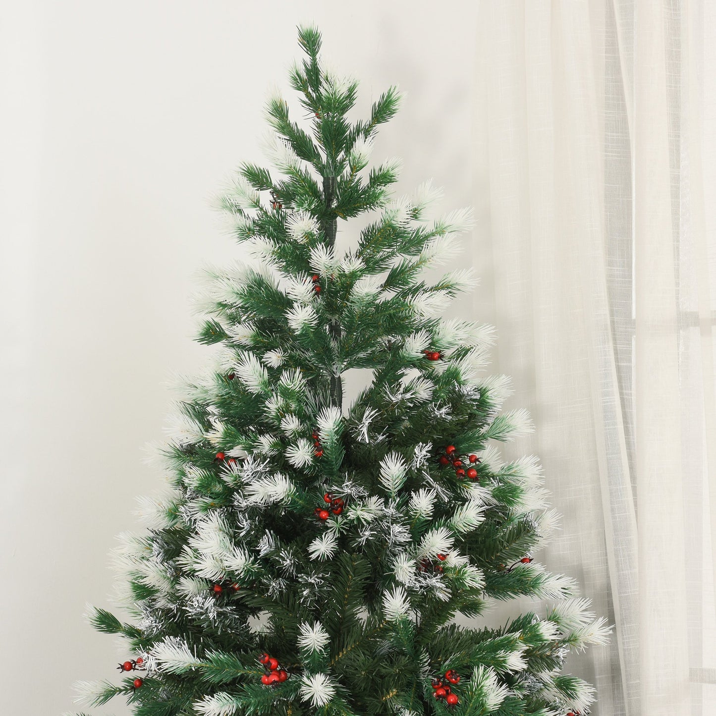 HOMCOM 1.8m Snowy Artificial Christmas Tree w/ Red Berries