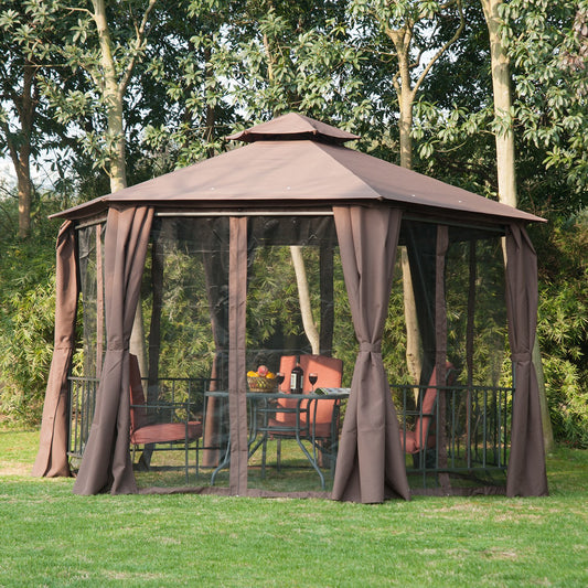 Outsunny Gazebo Canopy, 2-Tier-Brown