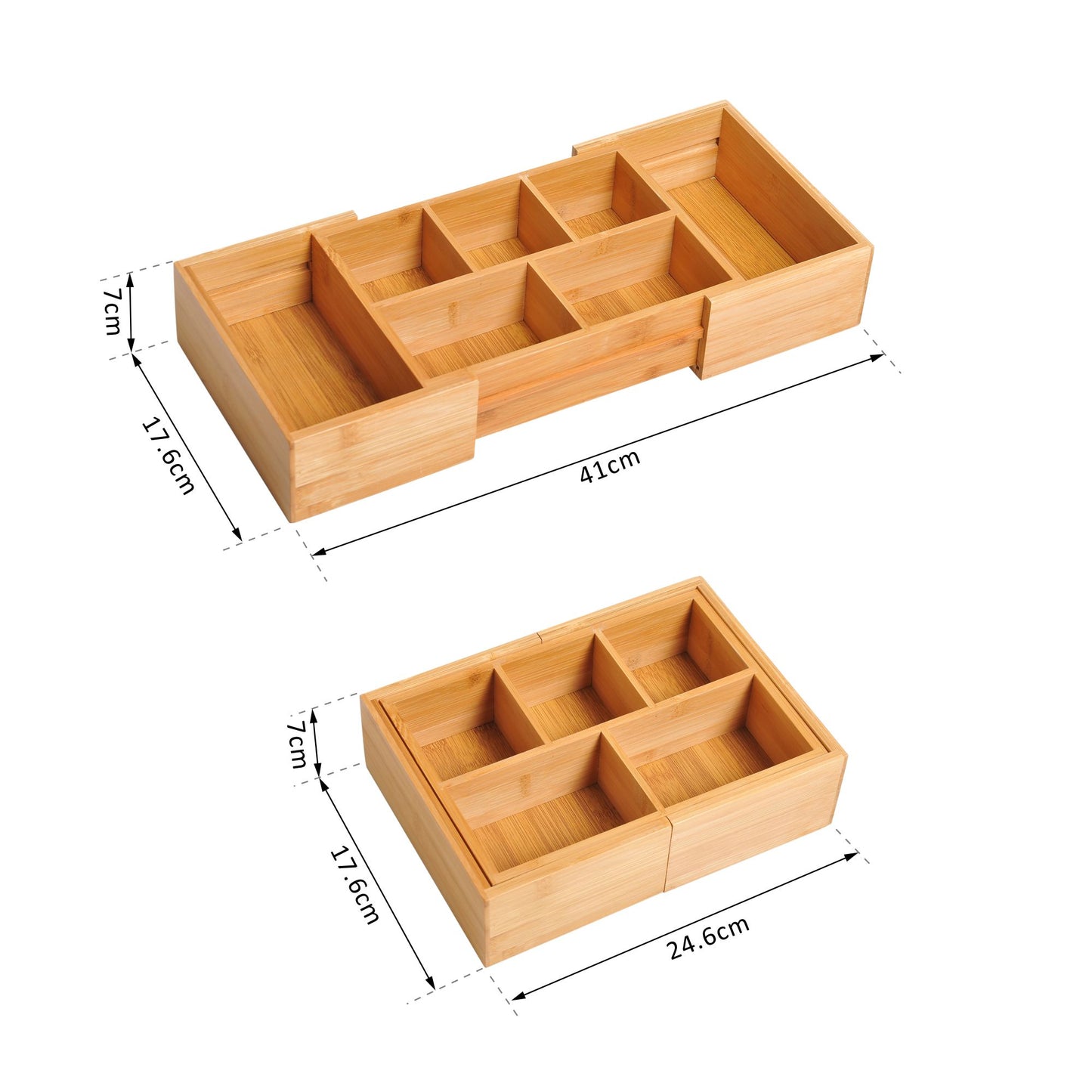 HOMCOM Bamboo Expandable Organiser, 24.6Lx17.6Wx7H cm