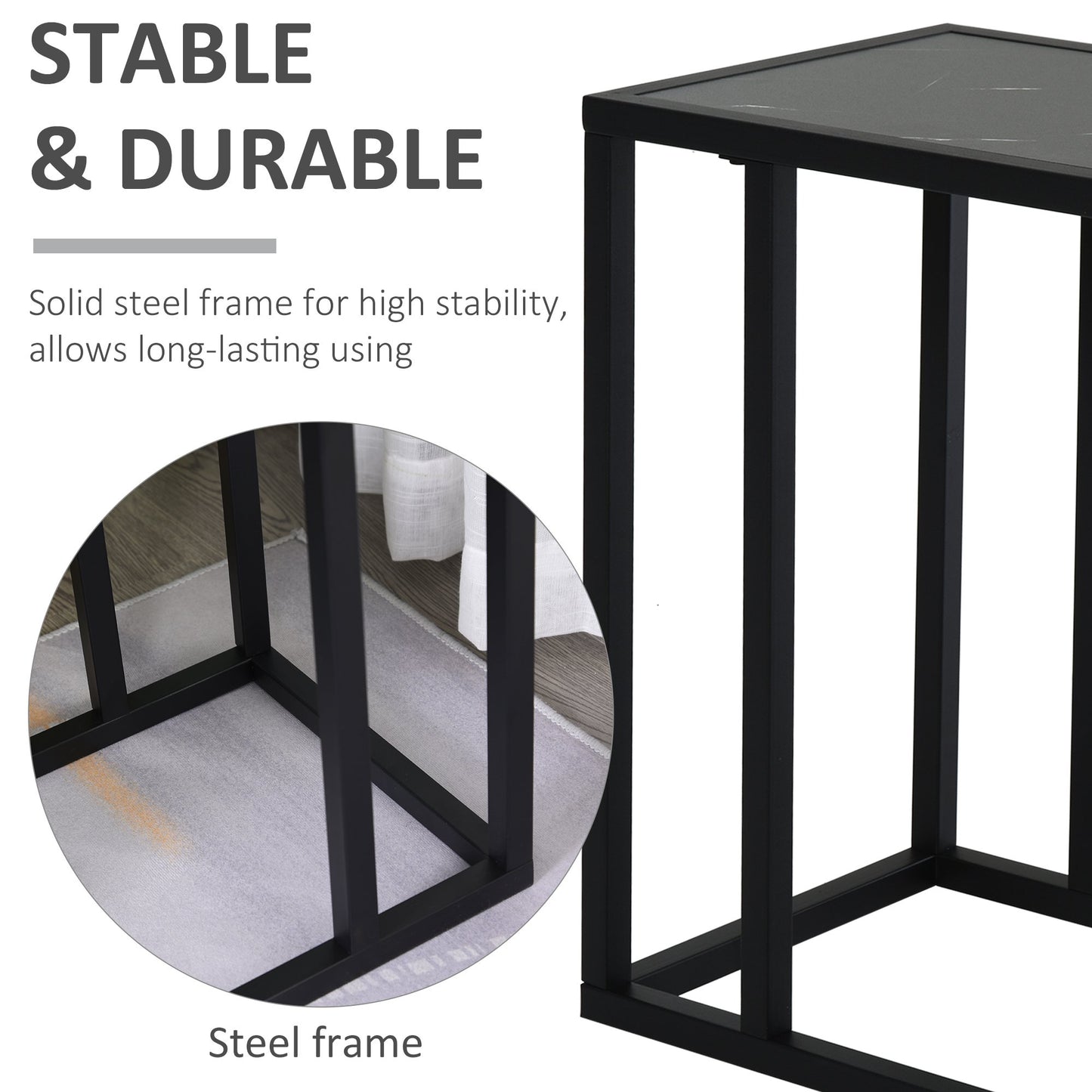 HOMCOM Steel Frame C-Shaped Side Table Black