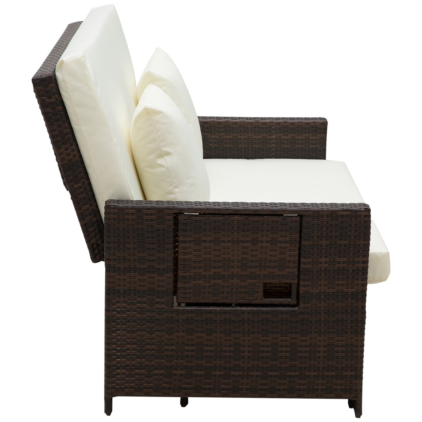 Outsunny Rattan Sun Lounger 2-Seater Day Bed-Brown