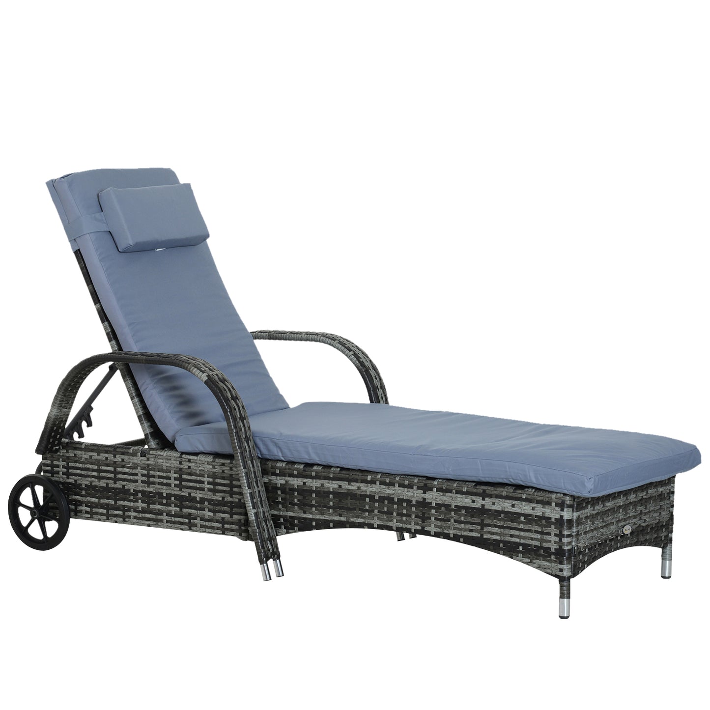 Outsunny Adjustable Rattan Sun Lounger W/ Cushion, 200Lx73Wx56-103H cm-Grey
