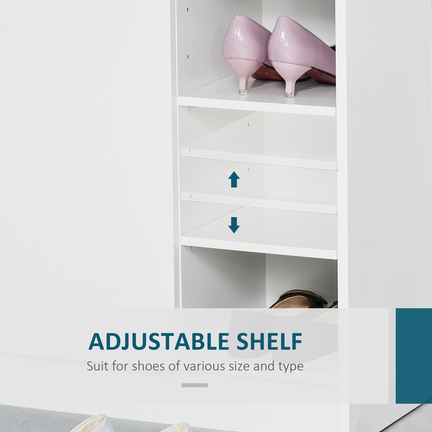 HOMCOM Shoe Storage Cabinet W/Adjustable Shelves-White