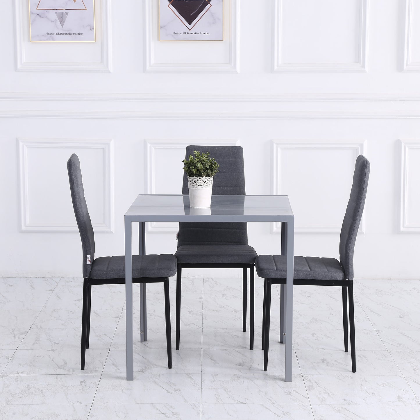 HOMCOM Modern Square Dining Table with Glass Top & Metal Legs for Dining Room