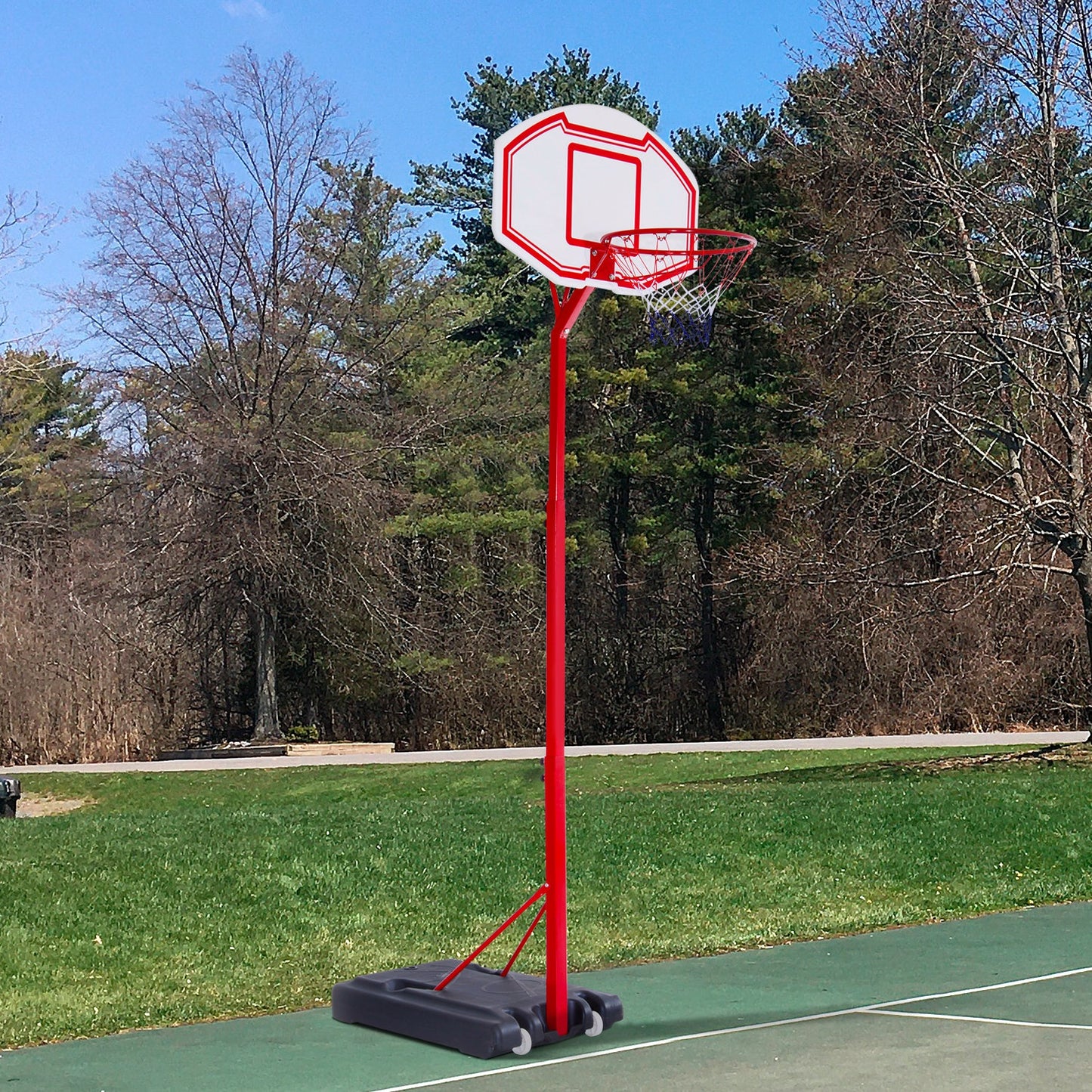 HOMCOM Steel Basketball Stand Height Adjustable Hoop Backboard Red