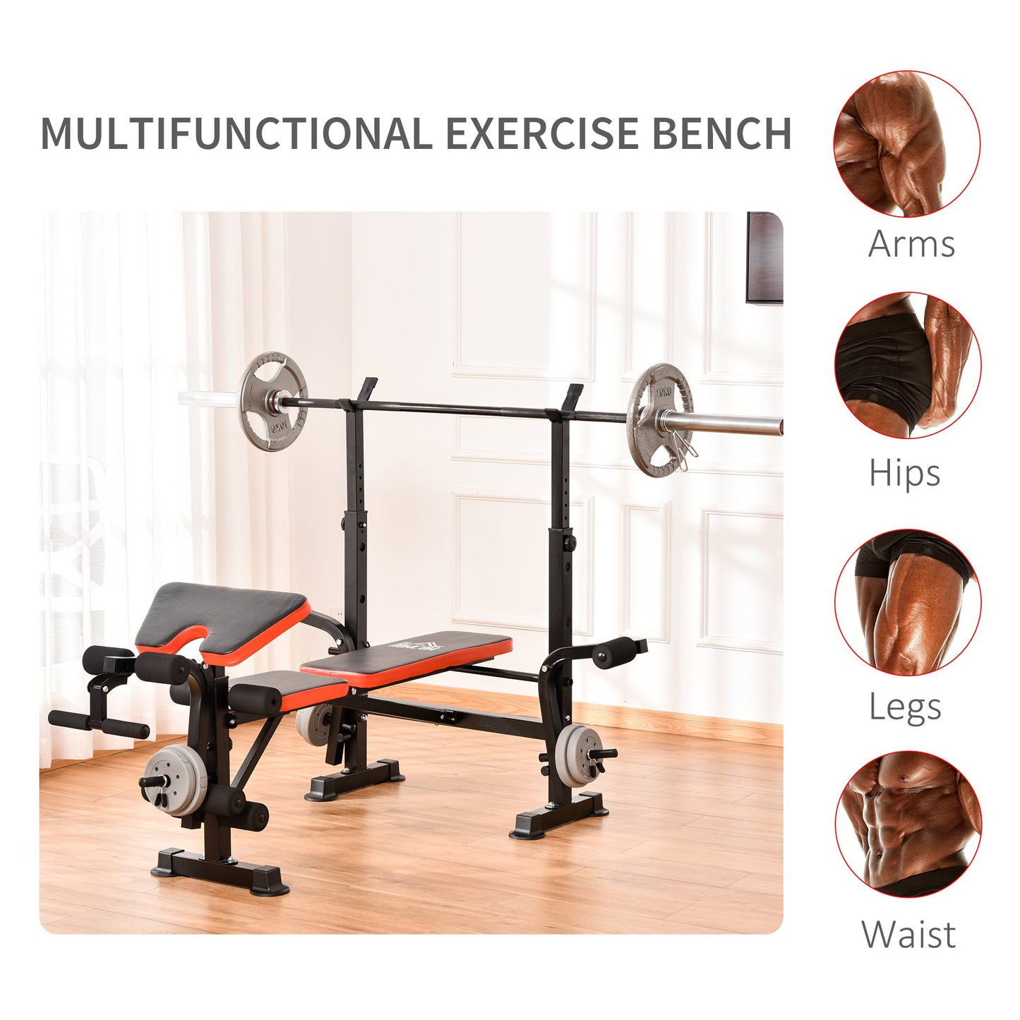 HOMCOM 59" Multi-Function Adjustable Weight Training Bench Gym Fitness Lifting Bench