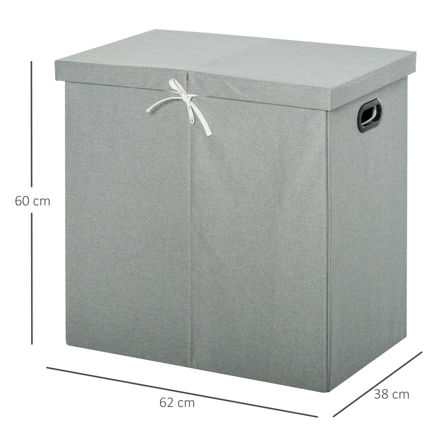 HOMCOM 115L Folding Laundry Hamper Storage Basket 2 Sections w/ Lid Removable Liner