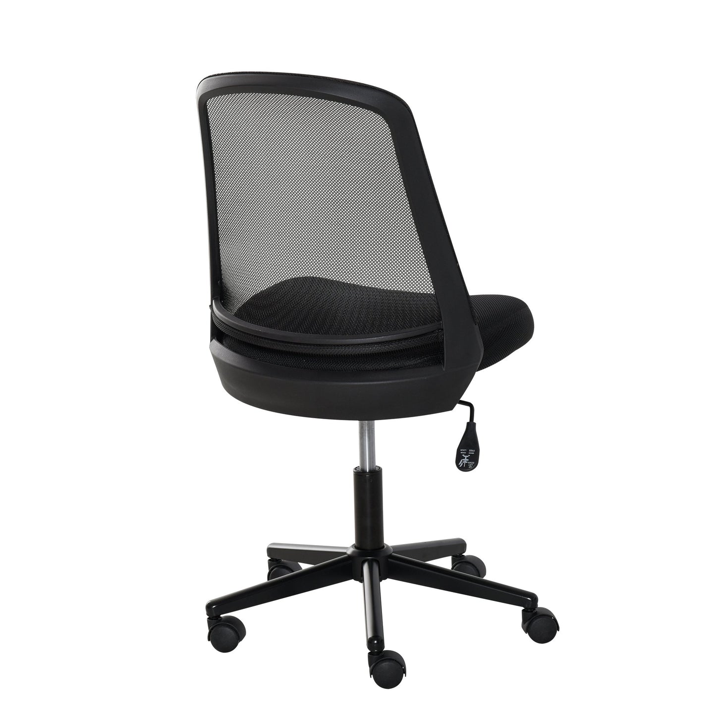 Vinsetto Leisure Office Chair Mesh Fabric Computer Home Study Armless with Wheels, Black