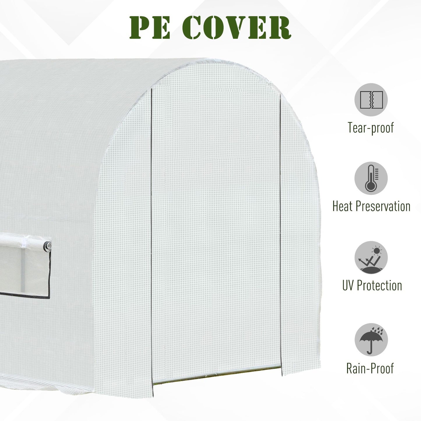 Outsunny Walk-in Polytunnel Lage Greenhouse PE Cover with  Roll-Up Doors and Windows