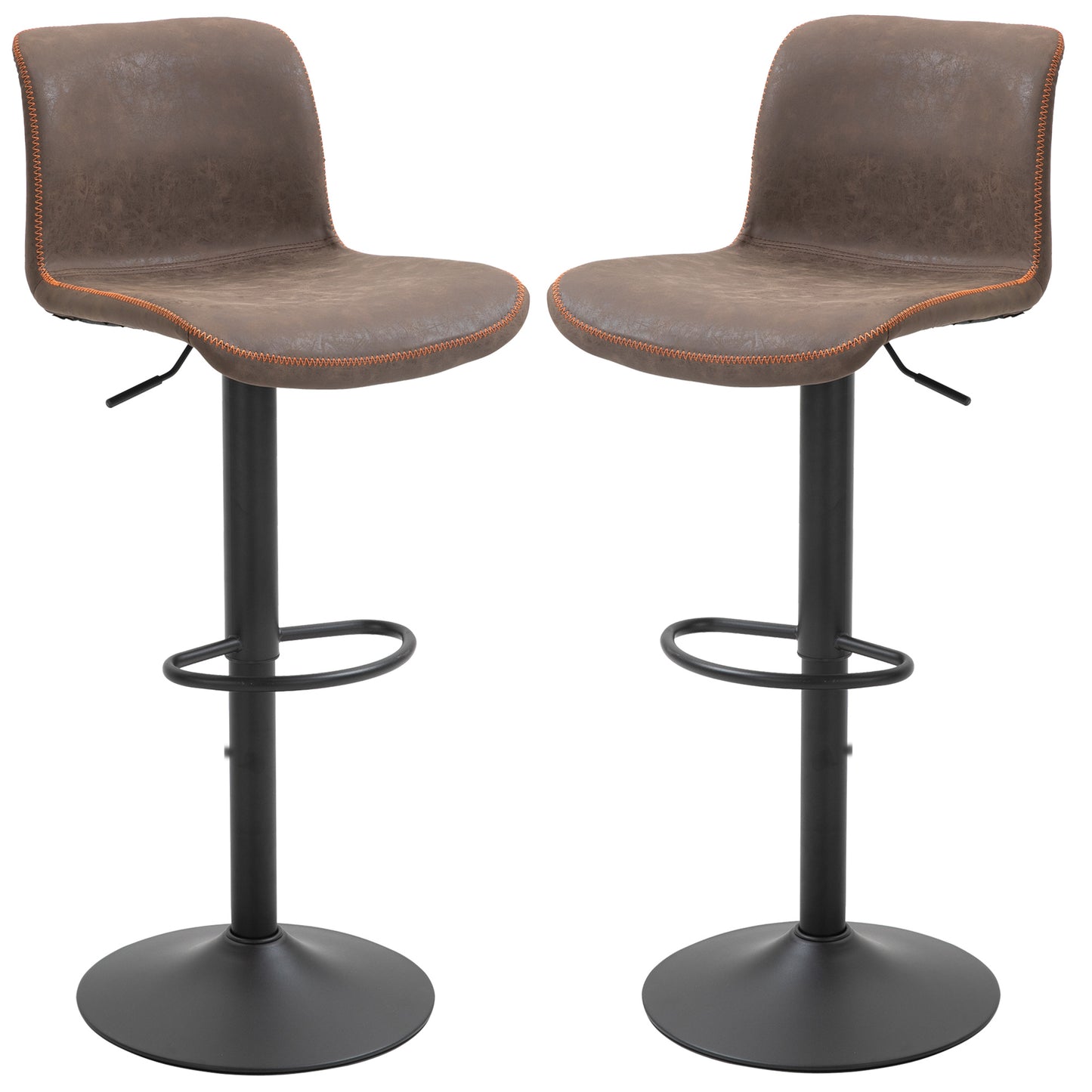 HOMCOM PU Leather Padded Bar Stools Adjustable Height Bar Chairs Swivel Stools Set