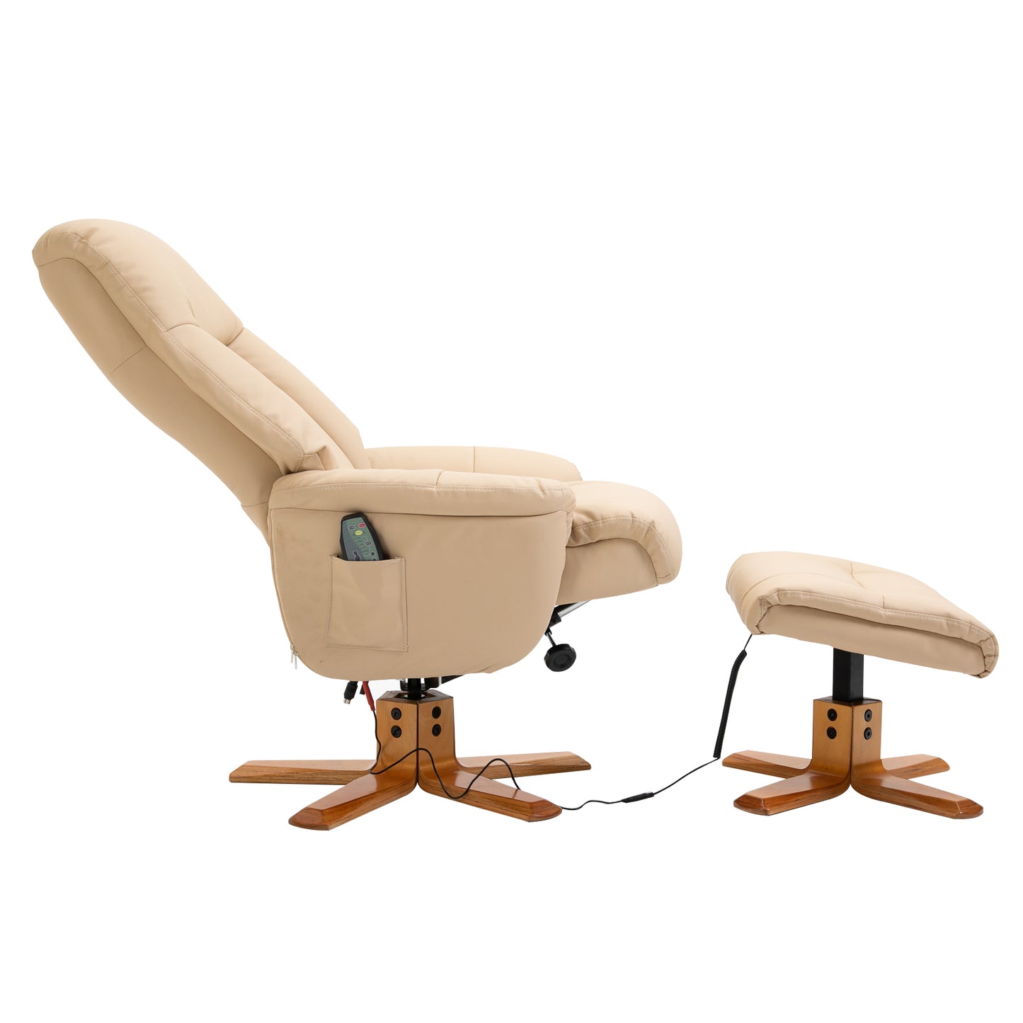 HOMCOM PU Leather 10-Point Massage Sofa Armchair Chair w/Footrest Heat Recliner Beige