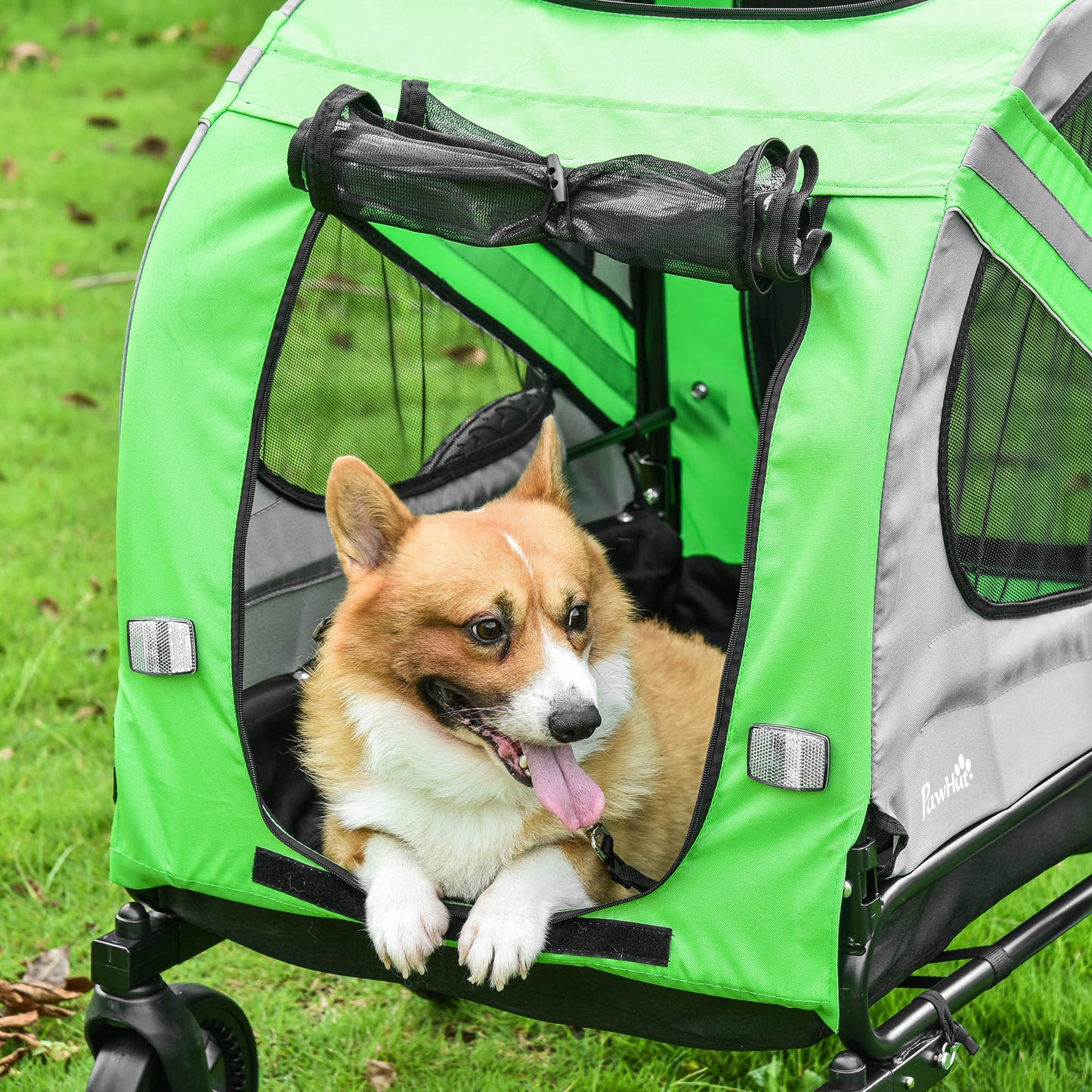 PawHut 2-In-1 Dog Bike Trailer Pet Stroller with Universal Wheel Reflector Flag Green