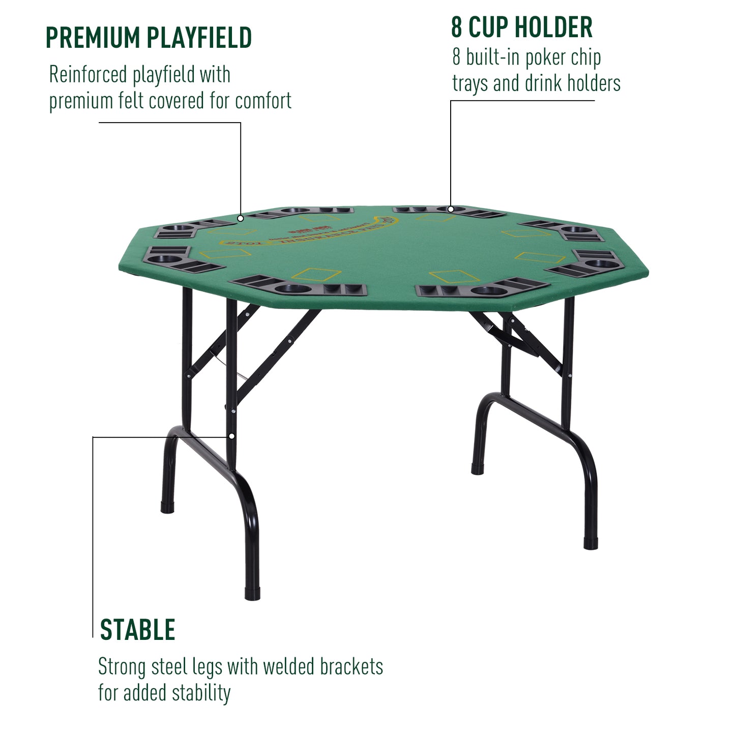 HOMCOM MDF 8 Player Folding Poker Table Green