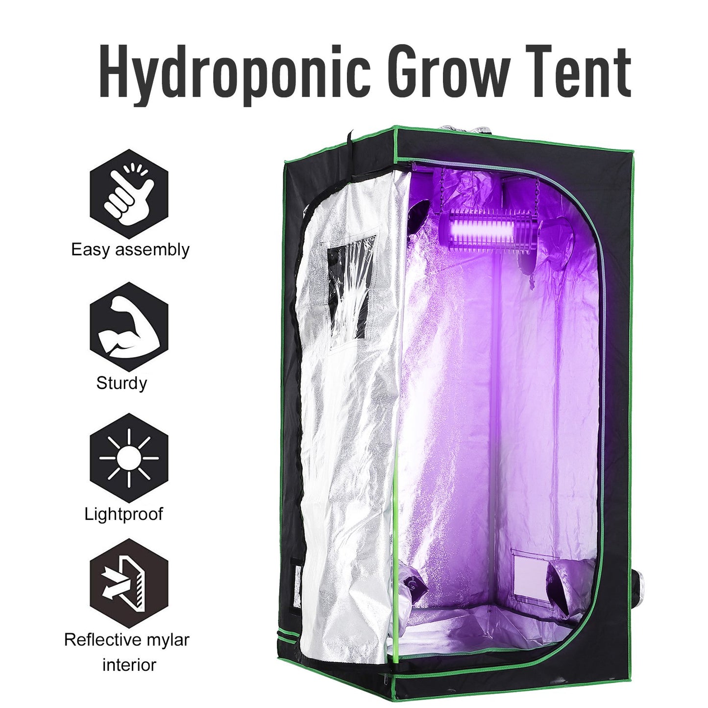 Outsunny Hydroponic Plant Grow Tent, 80L x 80W x 160Hcm-Black/Green