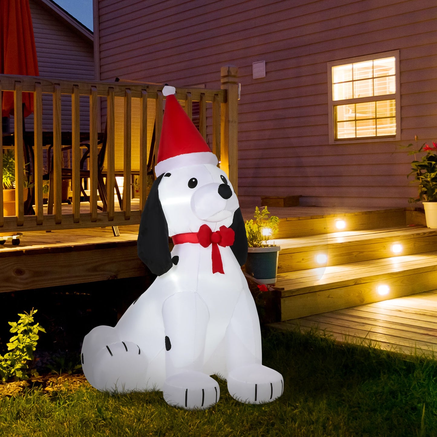 HOMCOM 1.8m Inflatable Christmas Puppy Dog with Santa Hat Lighted Blow Up Decoration