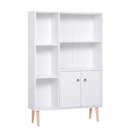 HOMCOM Open Bookcase Cabinet Shelves W/ Two Doors, 80W x 23.5D x 118Hcm-White