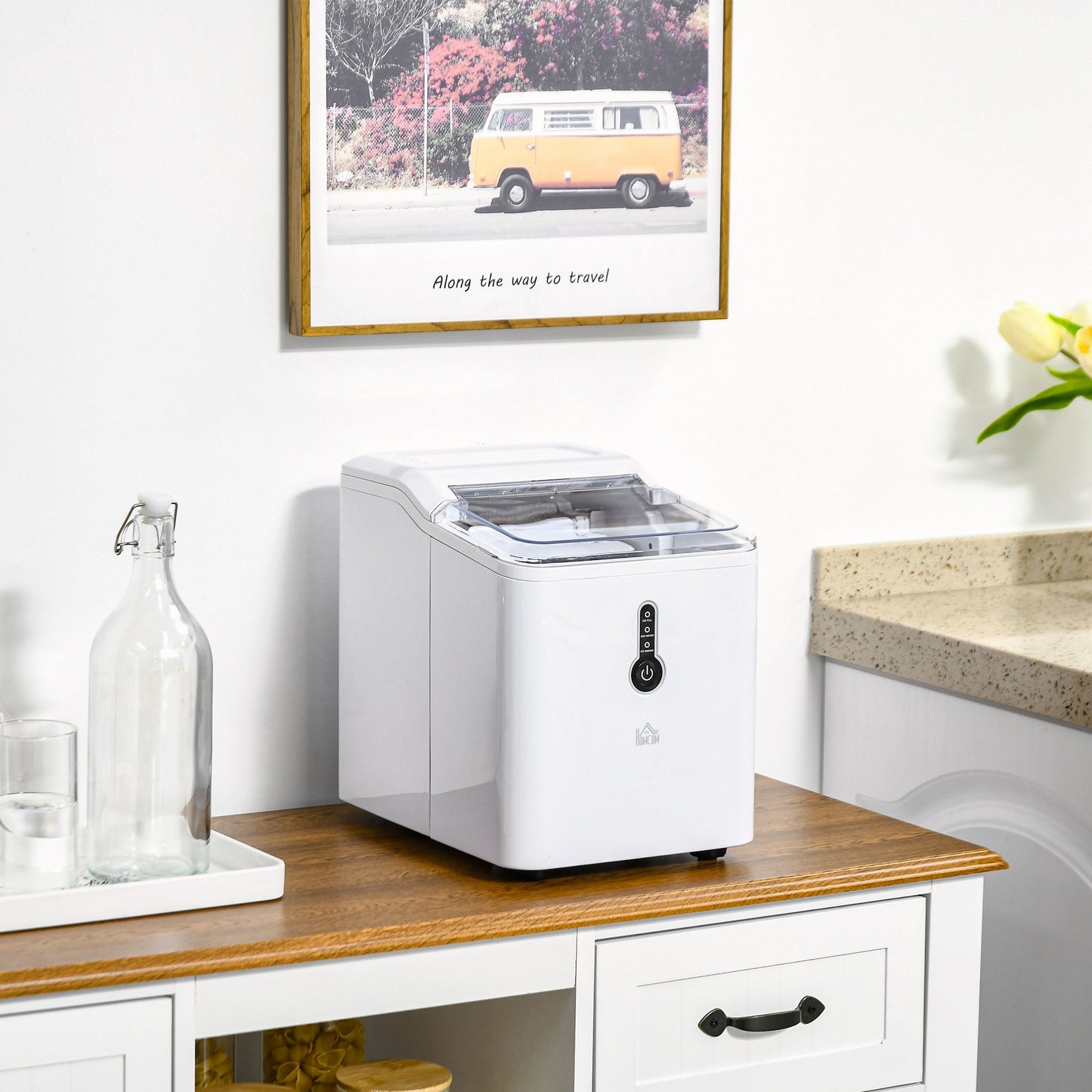 HOMCOM 12kg Countertop Compact Ice Maker, White