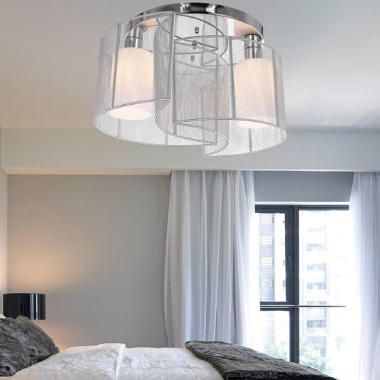 HOMCOM 40x25cm Metal Ceiling Light Pendant with Fabric Finish White