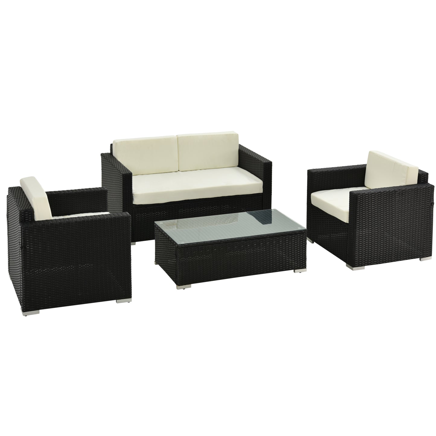 Outsunny 4 Pieces Rattan Sofa Set, Steel-Black