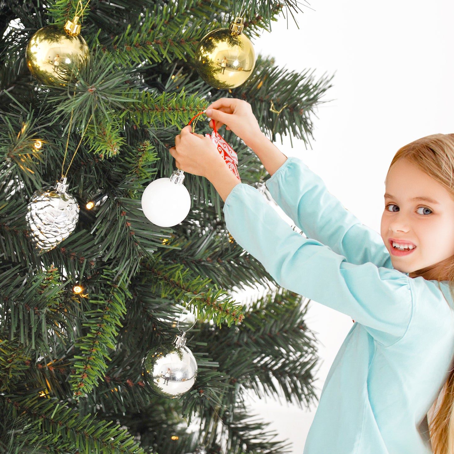 HOMCOM 6FT Pre-Lit Artificial Christmas Tree W/ Ornament, Metal Stand-Green