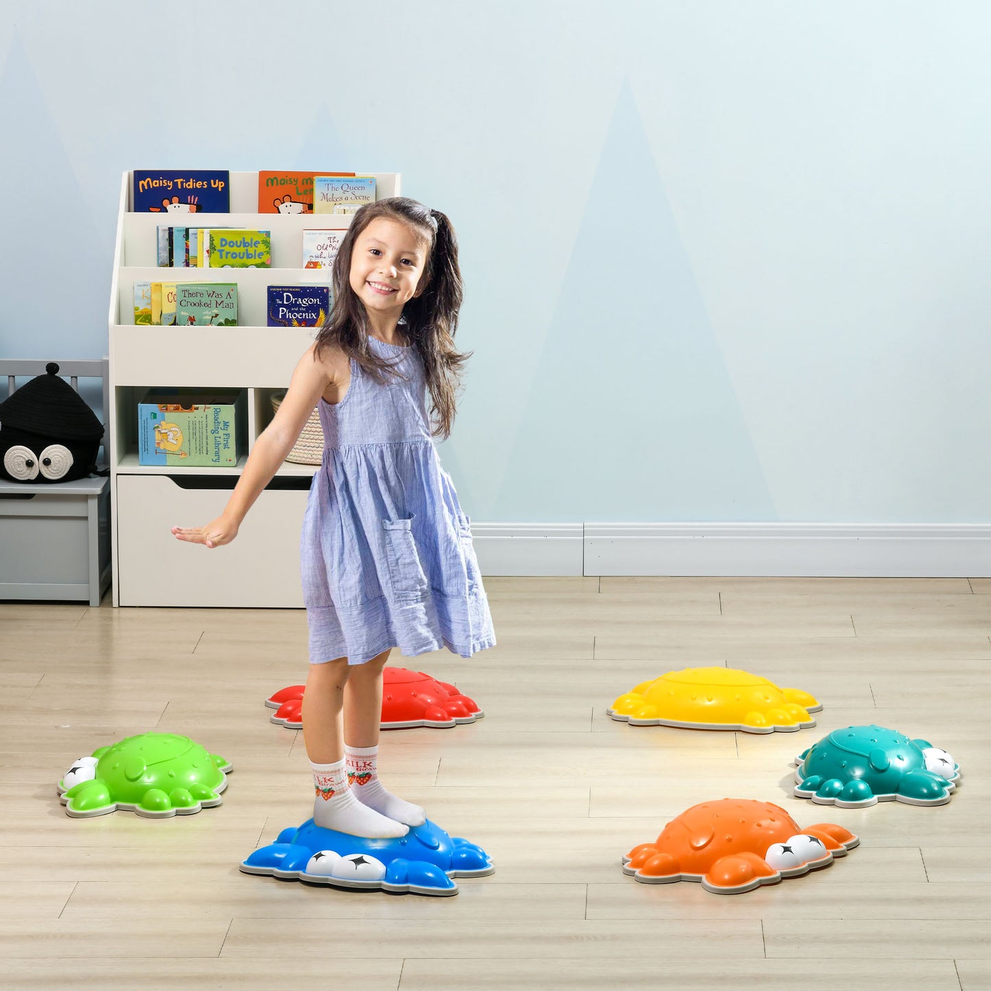 ZONEKIZ 6PCs Kids Stepping Stones w/ TPE AntiSlip Edge CrabDesigned Balance River Stones Obstacle Courses Stackable