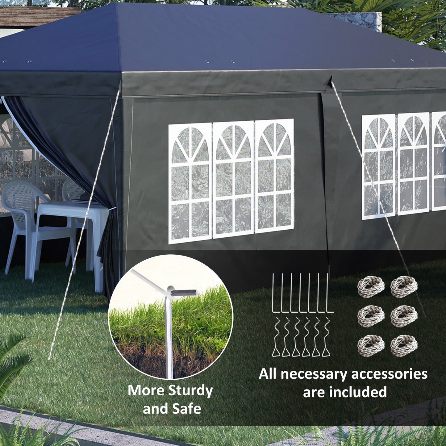 Outsunny 3 x 6m Pop-Up Gazebo, with Removable Walls - Black