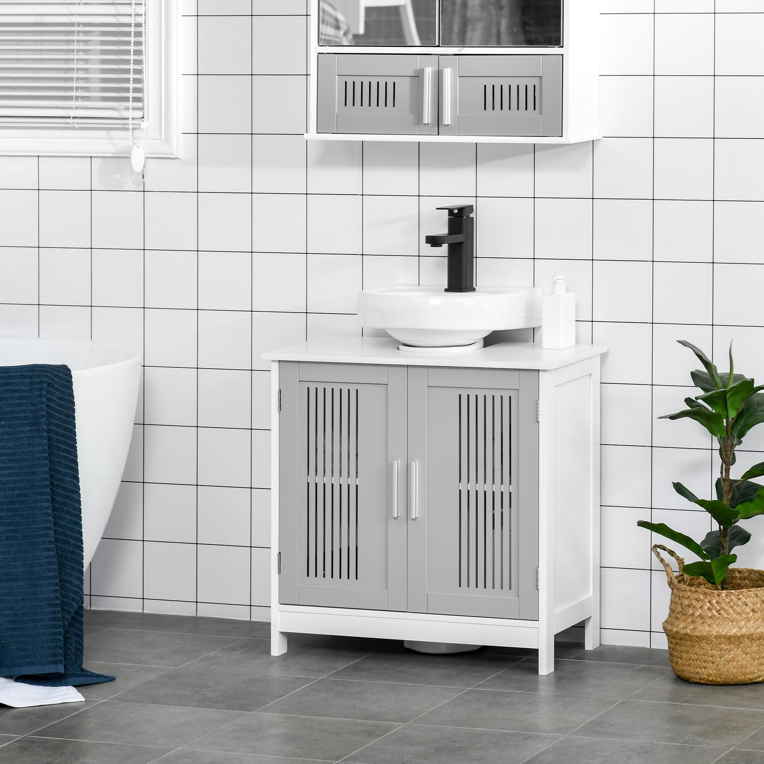 Kleankin Modern Under Sink Cabinet With 2 Doors Bathroom Vanity Unit