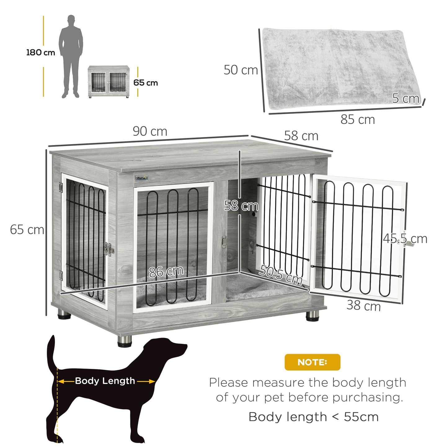 PawHut Dog Crate Furniture Side End Table with Soft Washable Cushion, Indoor Dog Kennel with Wire Mesh, Large Top, for Medium and Large Dogs