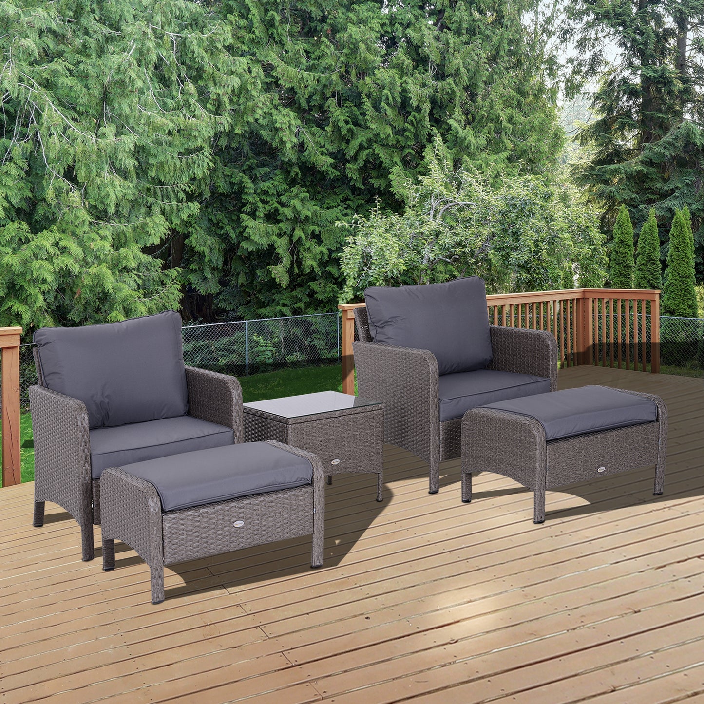 Outsunny 2 Seater Rattan Furniture Set, Steel Frame-Grey