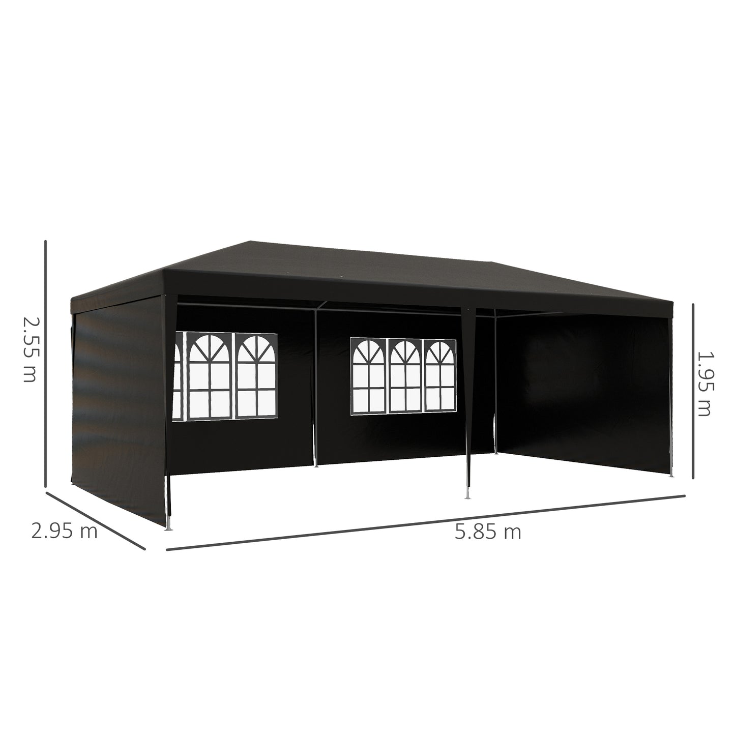 Outsunny 6 x 3m Half-Open Garden Gazebo, with Windows - Black