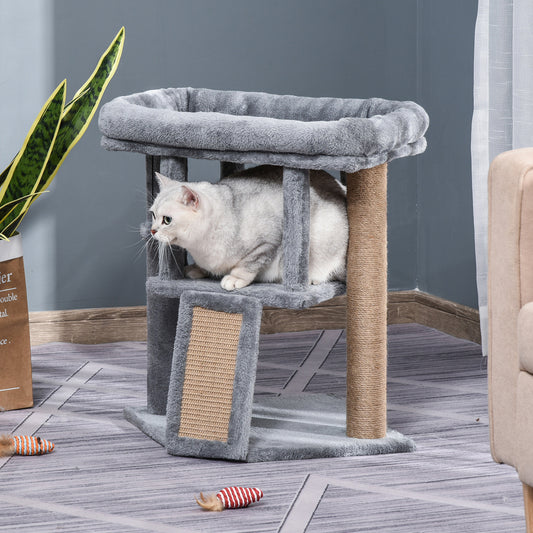 PawHut Cat Tree Tower for Indoor Cats Climbing Activity Center Kitten Furniture Grey