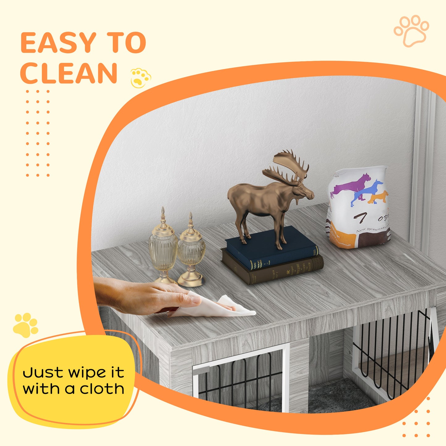 PawHut Indoor Dog Kennel w/ Soft Cushion Double Door for Large Dogs 106 x 74 x 81.5cm Grey