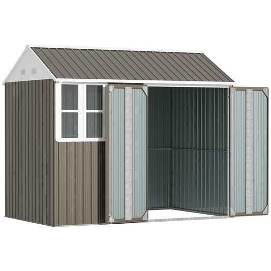 Outsunny 8 x 6 ft Galvanised Garden Shed Outsoor Metal Storage Shed with Double Doors Window Air Vents for Patio Lawn Grey