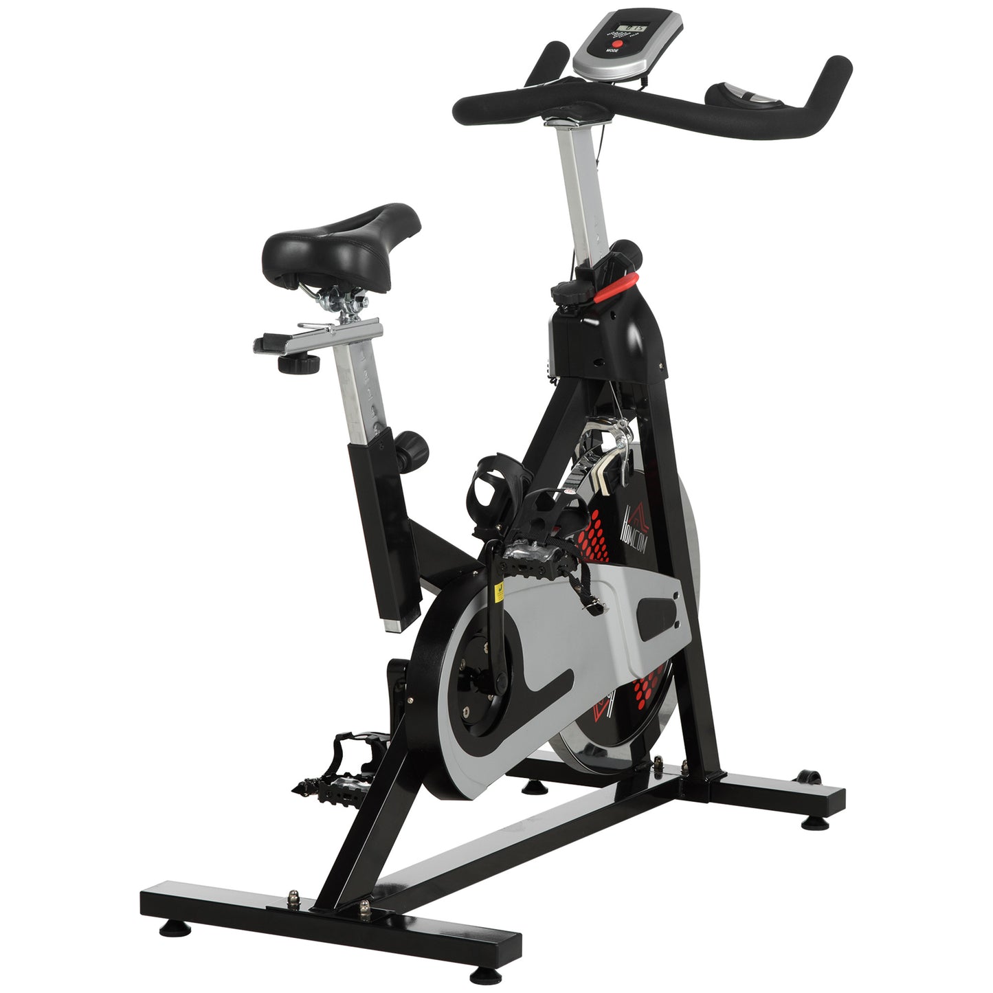HOMCOM Indoor Exercise Bike, Stationary Bike, Cycling Machine with Adjustable Seat & Resistance, Wheels, 18kg Flywheel, Cup Holder and LCD Monitor