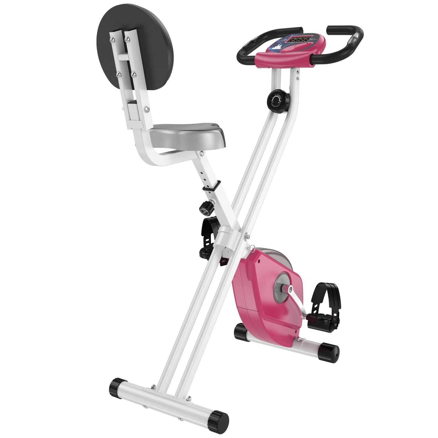 HOMCOM Manual Resistance Exercise Bike Foldable w/ LCD Monitor Adjustable Seat Pink