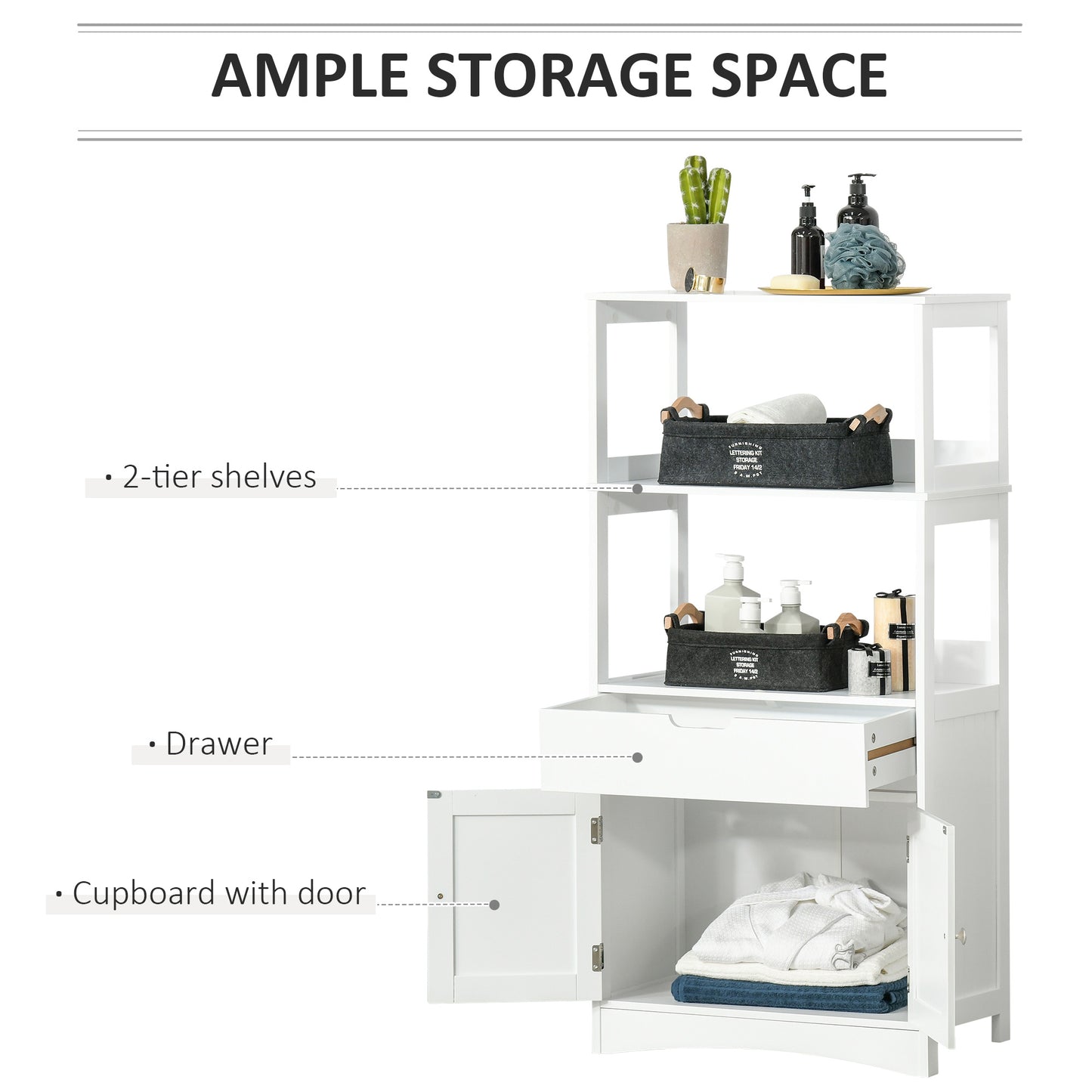 kleankin Bathroom Floor Cabinet Storage Unit Kitchen Cupboard W/ Doors Drawer & Shelf