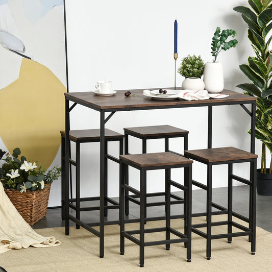 HOMCOM MDF Industrial 5-Piece Dining Set Dining Table with 4 Stools Black/Brown