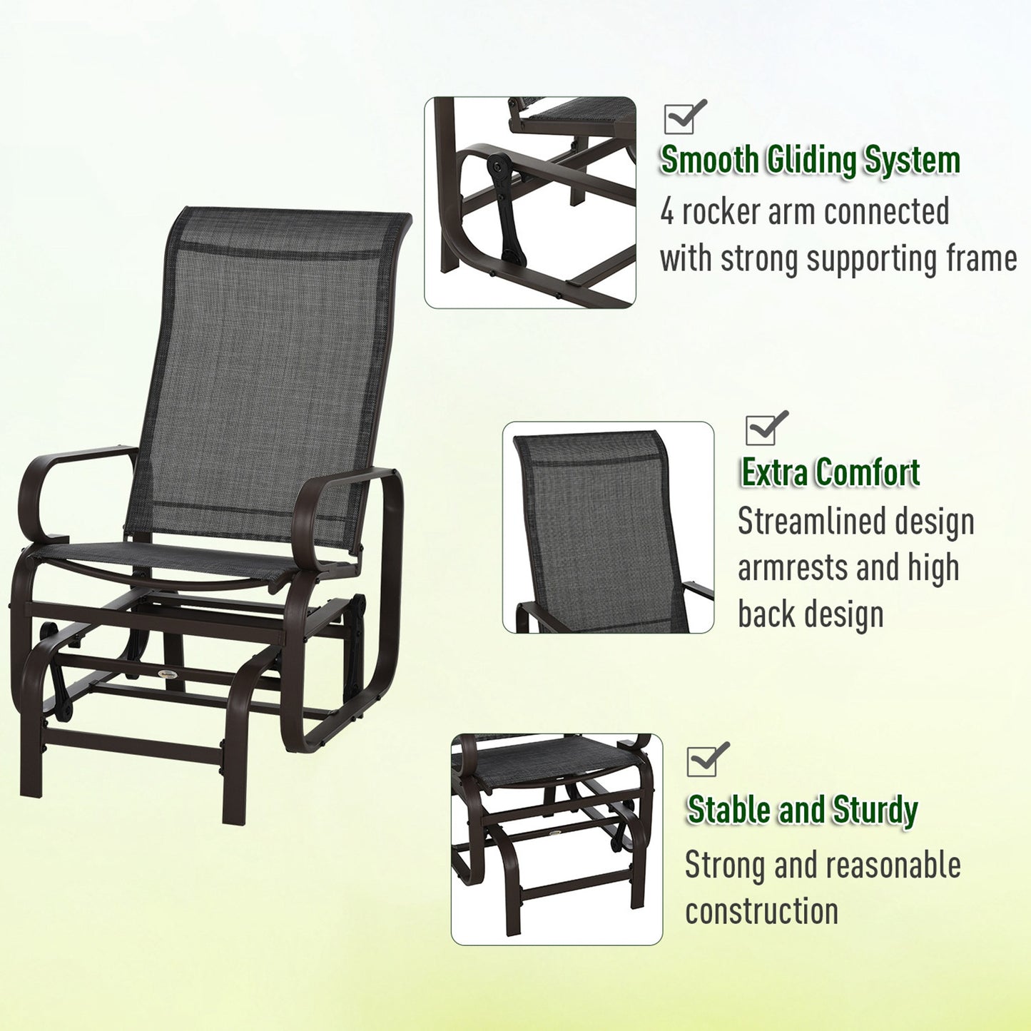 Outsunny Metal Frame Outdoor Textilene Rocking Chair Set w/ Tea Table Brown