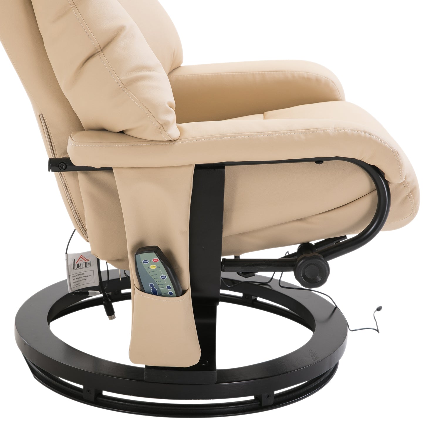 HOMCOM 10 - Point Recliner Massage Chair PU Leather Armchair Chair W/Footstool - Cream