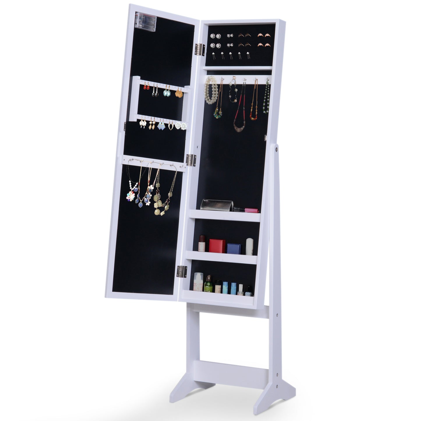 HOMCOM Free Standing LED Mirrored Jewellery Cabinet, 36Lx30Wx136H cm-White