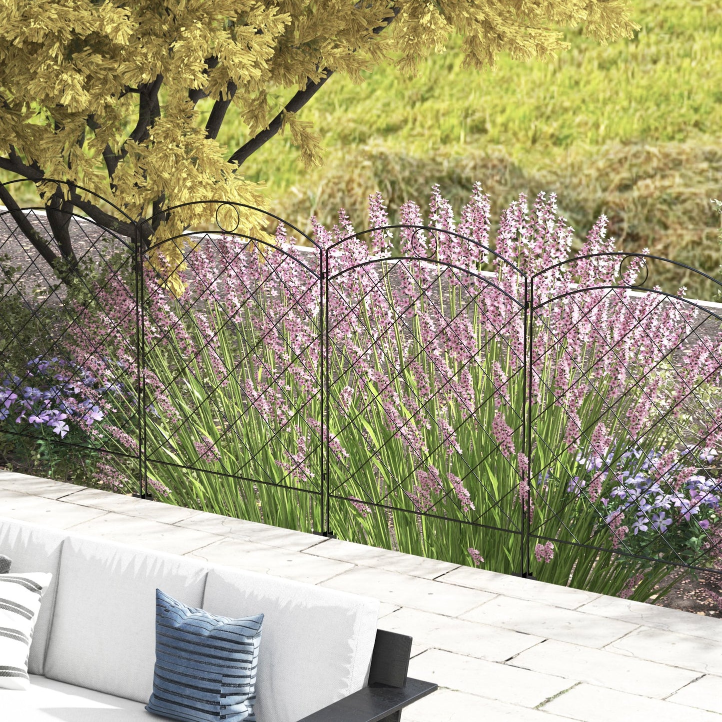 Outsunny Steel Decorative Outdoor Picket Fence Panels Set of 4 Black