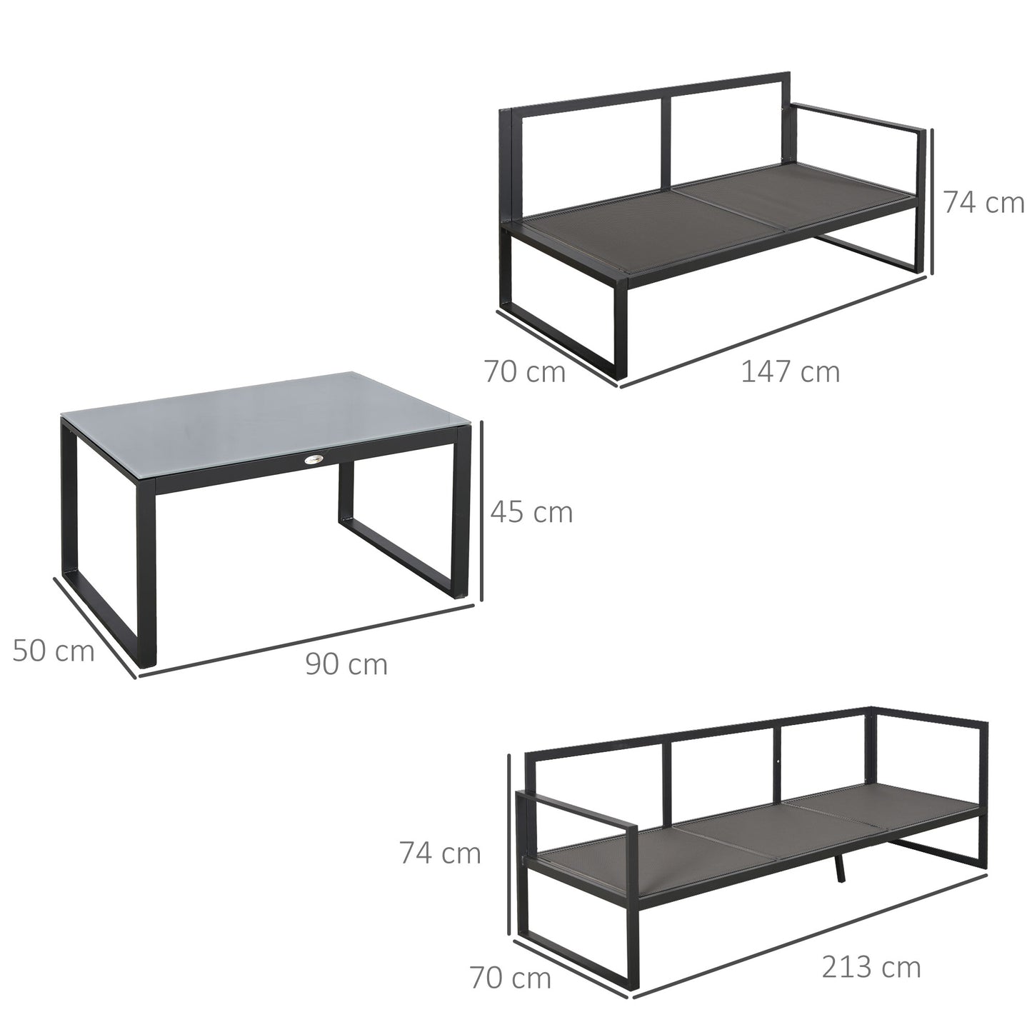 Outsunny 3 Pieces Garden Furniture Set Conversation Set w/ Loveseat 3 Seater Sofa Table