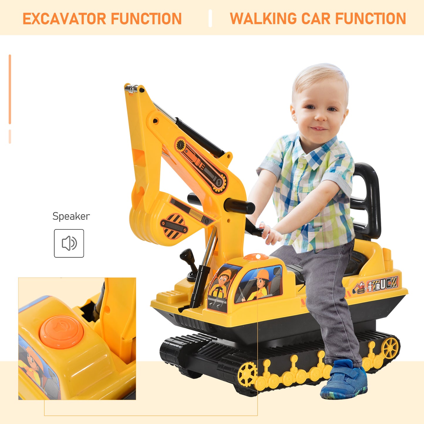HOMCOM Ride On Excavator Toy Tractors Digger Movable Walker Construction Truck 3 Years
