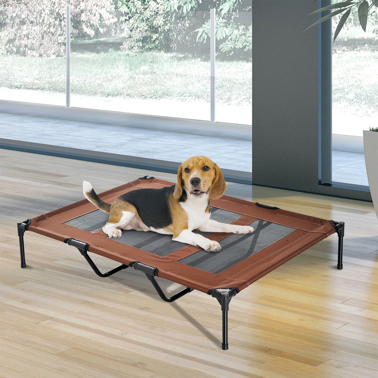 PawHut Cooling Elevated Dog Bed Portable Raised Pet Cot for Indoor & Outdoor, Brown